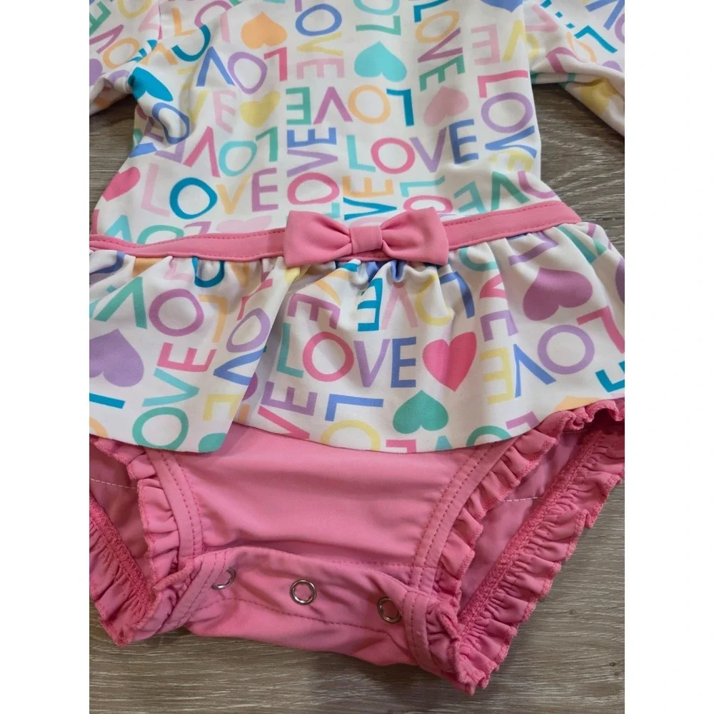 Rufflebutts Love Long Sleeve Rash Guard One Piece Swimsuit Infant Girls 6-12m